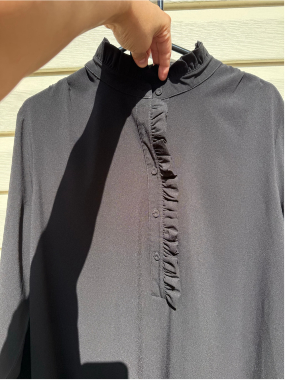Tuckernuck Black Crepe Tate Dress XL Ruffle Drop Waist Pleated Mini Long Sleeve - Picture 4 of 7